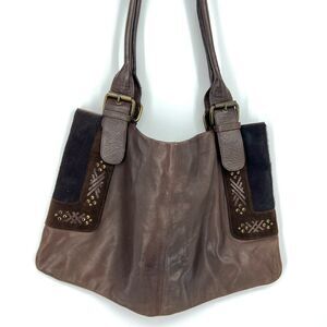 Vintage Berge Italy Brown Leather Pony Hair Shoulder Bag Purse